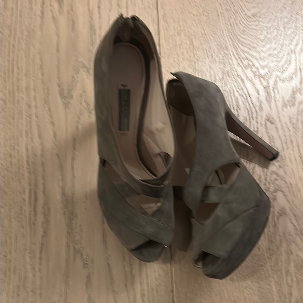 Prada Gray Peep-Toe Suede Heels